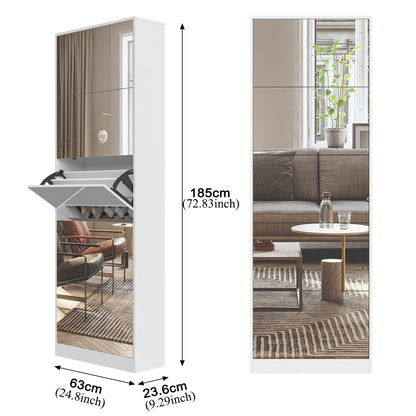 Organizedlife Shoe Storage Cabinet with Full Length Mirror, 30 Pairs & 5 Flip Drawer, Free Standing Shoe Rack Cabinet, Narrow Shoes Organizer for Front Door, Entryway