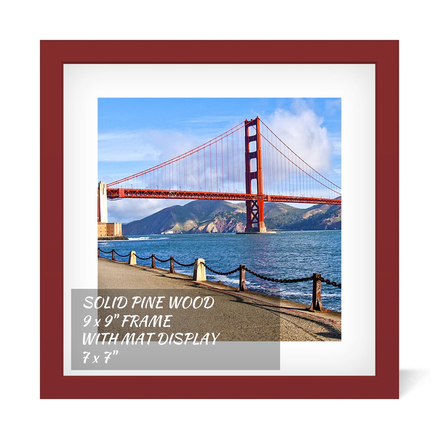 9x9 inch Wood Picture Frame for Wall Hanging or Tabletop Square Photo Frames with 1 Mats Display 7x7 inch for Baby Scan,Poster,Walls Decoration,Anniversary,Wedding,Christmas,Diamond Painting(Red)