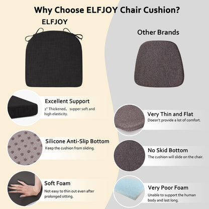 ELFJOY Chair Cushions for Dining Chairs Non-Slip Kitchen Chair Cushions Set of 6 Seat Cushion with Ties for Indoor Kitchen Dining Office Black