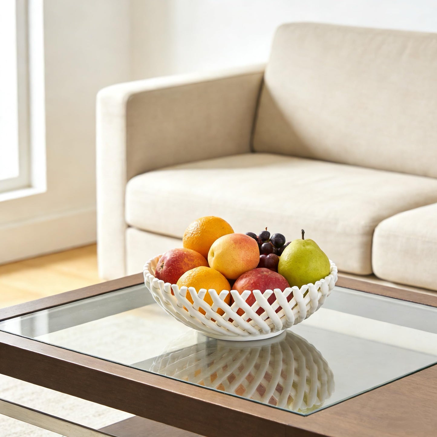 SUNKAHOY Ceramic Fruit Bowl Basket Bowl for Kitchen 10 Inches Handmade Ceramic Decorative Bowls Fruit Basket for Fruit, Vegetables,Gift,Table Countertop,Home (White)