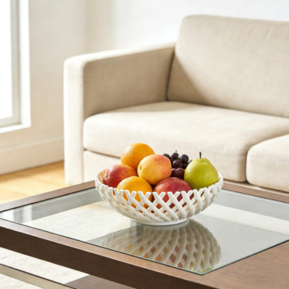 SUNKAHOY Ceramic Fruit Bowl Basket Bowl for Kitchen 10 Inches Handmade Ceramic Decorative Bowls Fruit Basket for Fruit, Vegetables,Gift,Table Countertop,Home (White)