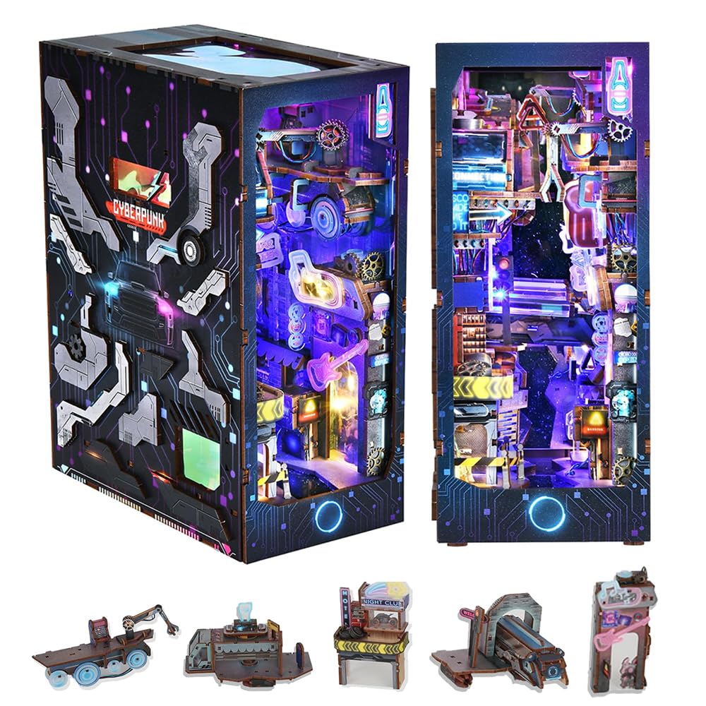 IBOHEYE DIY Book Nook Kit,New DIY Dollhouse Booknook Bookshelf Insert Decor,3D Wooden Puzzles with LED,Book Nook Miniature Kit,Birthday Easter Home Decor for Teens Adult-Endless Dimensions