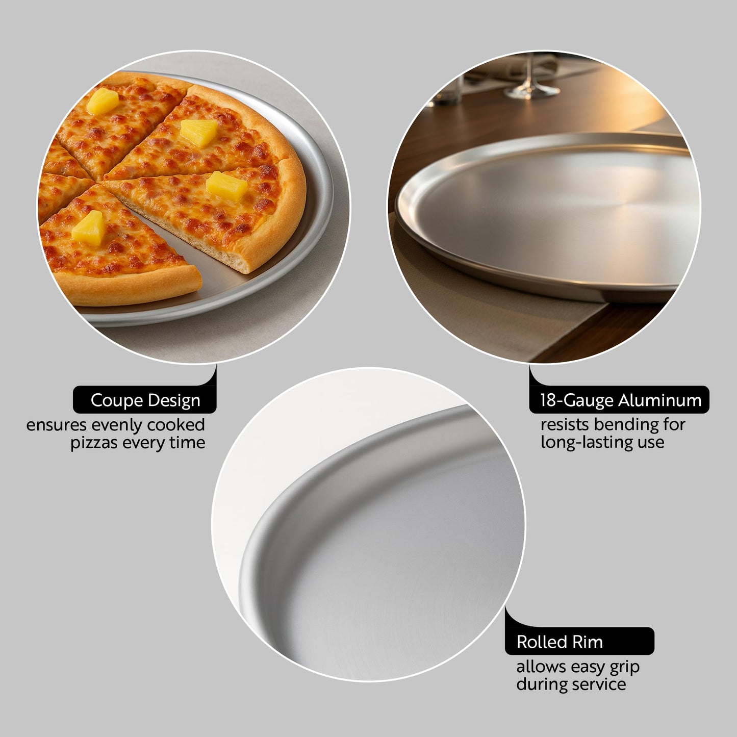 Restaurantware Met Lux 18 Inch Commercial Pizza Pan 1 Coupe Style Pizza Cooking Tray - Heavy-Duty 18-Gauge Aluminum Round Baking Tray Oven-Baking For Pizzas & More