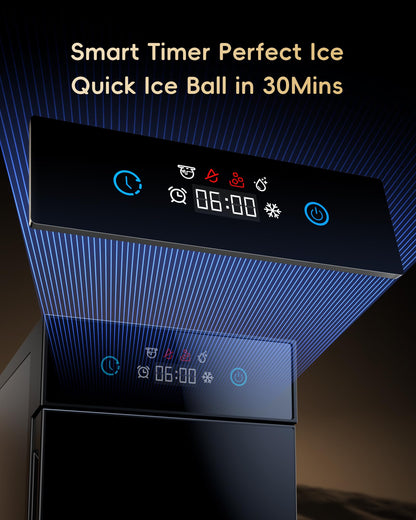 ecozy 2.1" Clear Ice Ball Maker Countertop with CrystalFlux Technology, Minimal Footprint Sphere Ice Maker with 8H Timer, 1 pc in 30 Mins, 48 pcs/Day, Self-Cleaning for Home Bar Whiskey & Bourbon