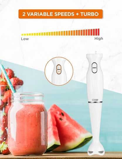 COMMERCIAL CHEF Immersion Blender, Hand Blender with Stainless Steel Blades, Quiet Motor, Electric Mini Blender for