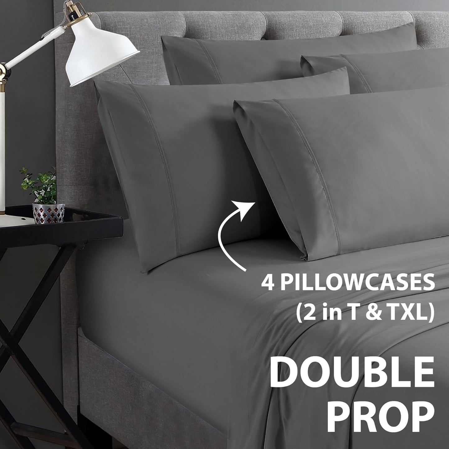 Home Collection Micro Caress Luxurious Sheet Set - 90GSM 4-Piece Full Size - Gray Color