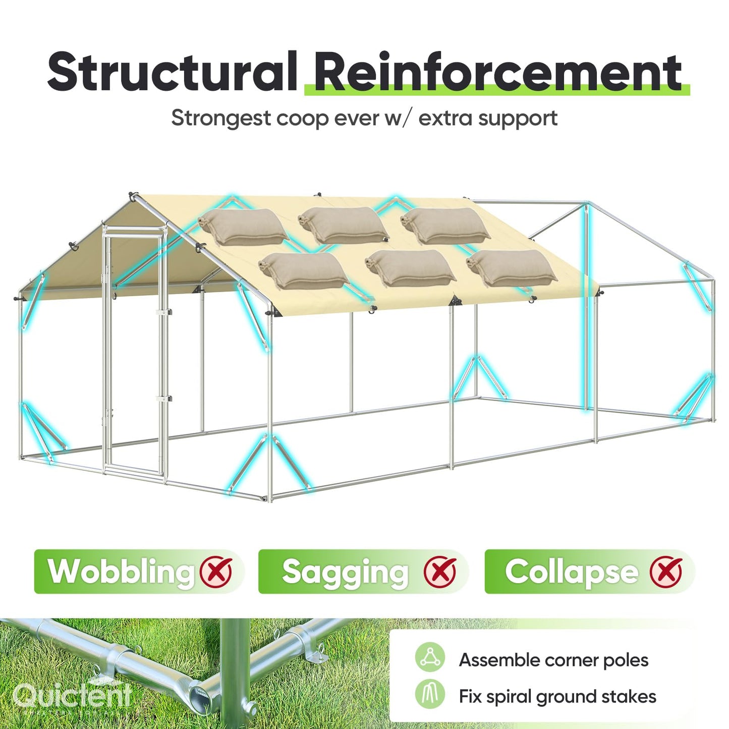 Quictent 18x9x6.6ft Metal Chicken Coop Run with Side Hardware Cloth, Elite Series Large Walk-in Outdoor Poultry Cage Heavy Duty Predator Proof Hen Duck Rabbit Farm Pen House, Waterproof Anti-UV Cover