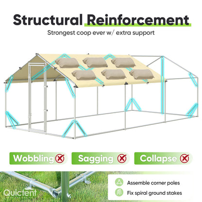Quictent 18x9x6.6ft Metal Chicken Coop Run with Side Hardware Cloth, Elite Series Large Walk-in Outdoor Poultry Cage Heavy Duty Predator Proof Hen Duck Rabbit Farm Pen House, Waterproof Anti-UV Cover