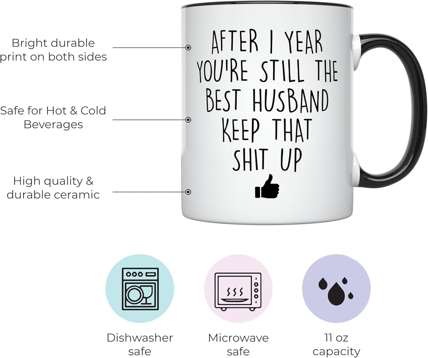 YouNique Designs 1 Year Anniversary Coffee Mug for Him, 11 Ounces, Black Handle