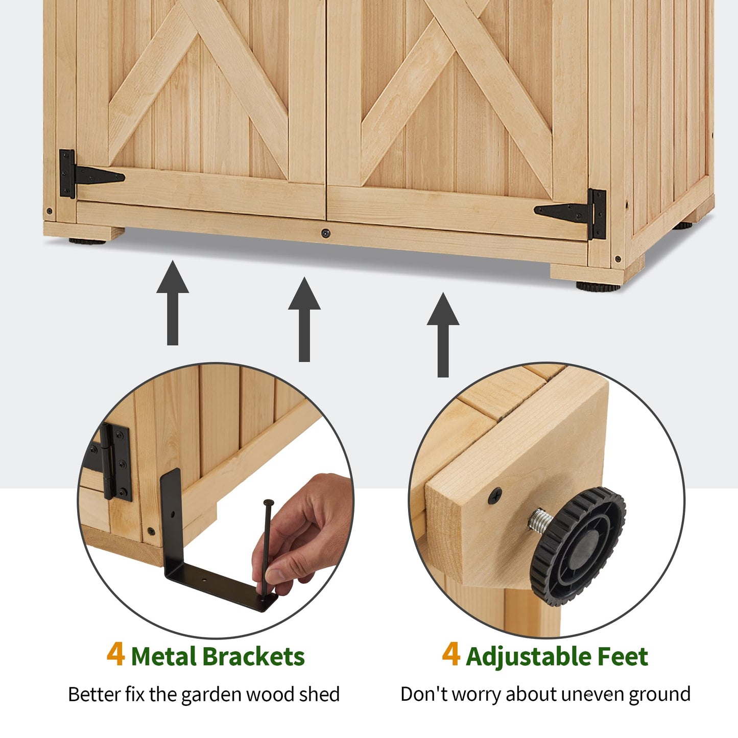 Macrout Outdoor Storage Cabinet, Wooden Storage Shed with Lock, Outside Garden Tool Shed with 2 Doors for Patio Yard Lawn, 1628 (Medium)