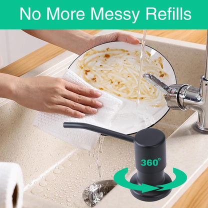 Soap Dispenser for Kitchen Sink, Built in Sink Soap Dispenser, Countertop Soap Dispenser Pump with 47" Extension Tube kit, No Need to Fill Little Bottle Again, Black