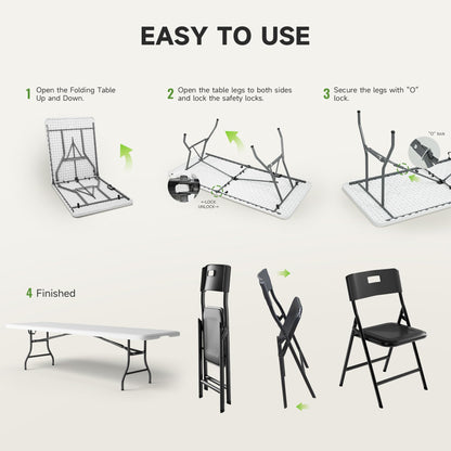 Ortus Collective 8FT Folding Table Set with 8 Chairs – Heavy-Duty 660 lb Table & 330 lb Chairs, Portable Folding Furniture Bundle for Camping, Parties, Indoor & Outdoor Use