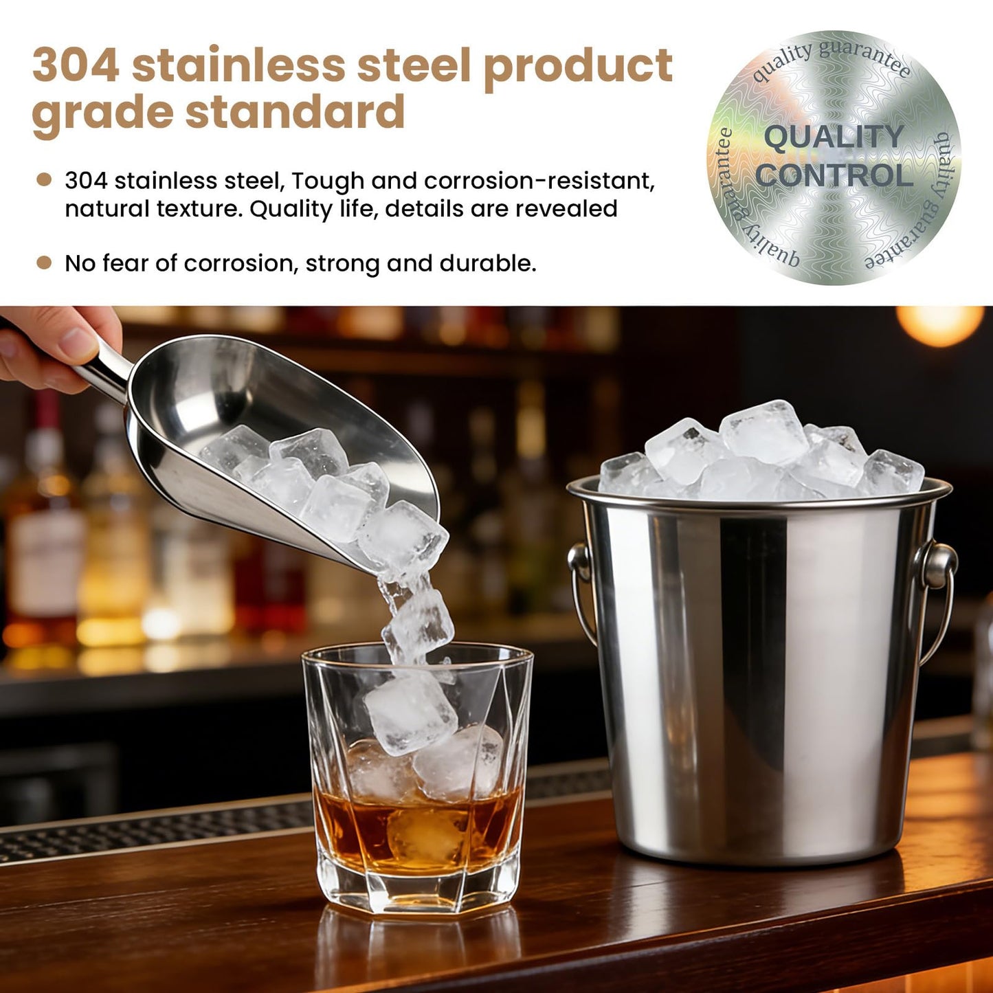12 Oz 304 Stainless Steel Ice Scoop for Freezer & Ice Machine – Heavy Duty Metal Scooper, Dishwasher Safe, Multi-Purpose for Kitchen, Bar, Party, Wedding (Ice, Flour, Dry Goods)