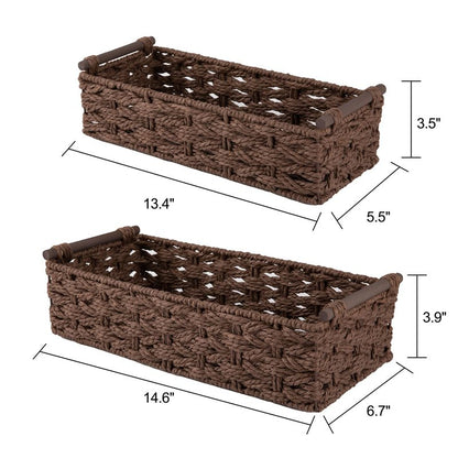 OIAHOMY Toilet Paper Baskets Handmade Paper Rope Decorative Wicker Storage Tank Shelf Cabinet Organizer for Bathroom Home, Set of 2, Green