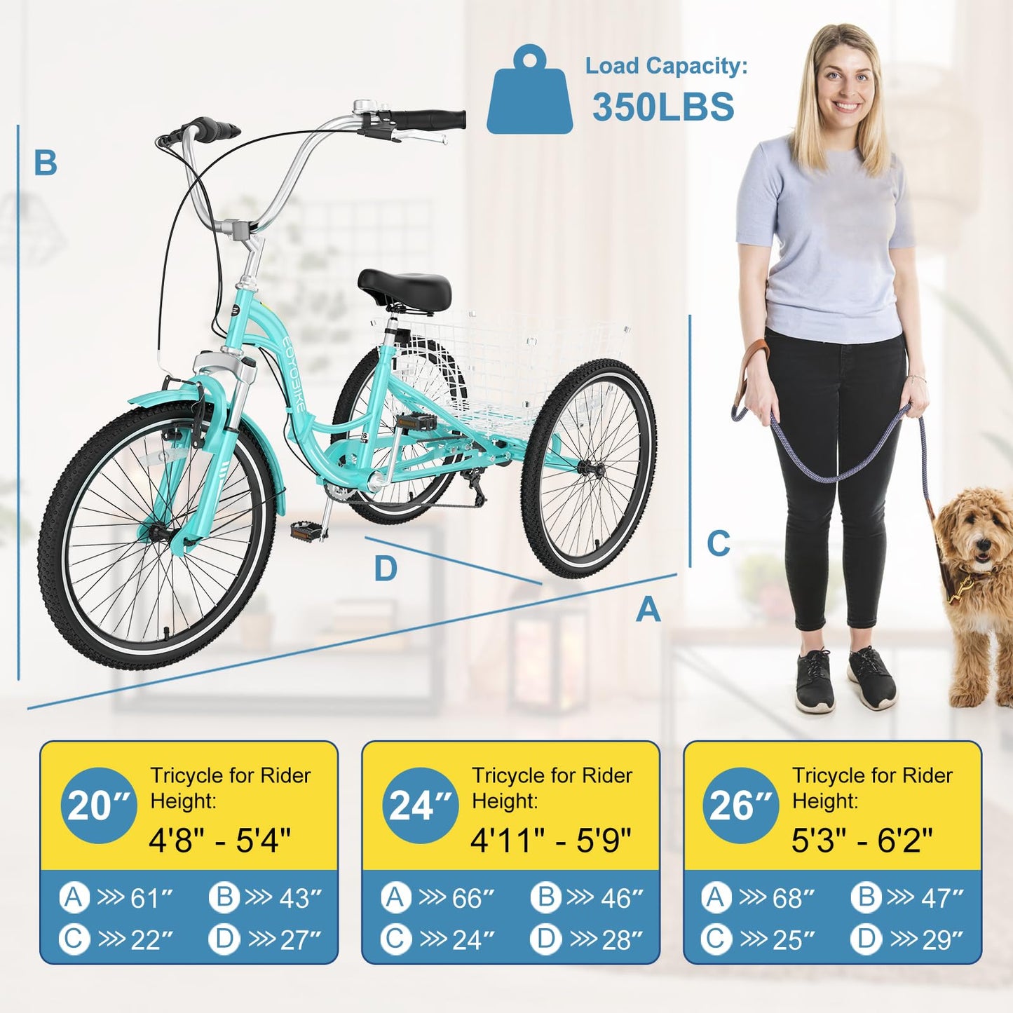 NAIZEA 7-Speed 20/24/26 Inch Adult Tricycle, Folding Steel Trike with Large Basket, Low-Step Through for Women, Men, Seniors
