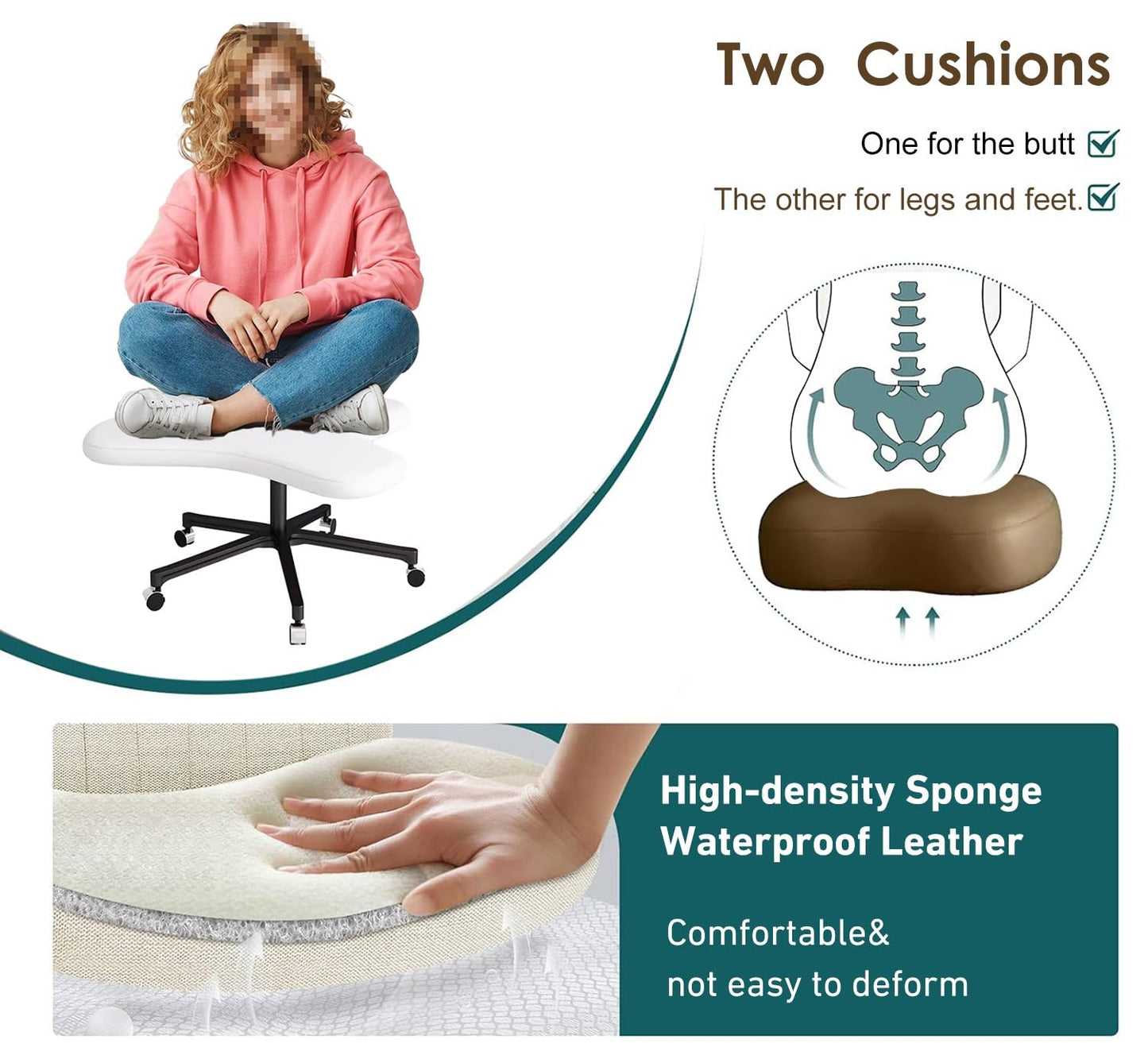 Cross Kneeling Meditation Chair，Ergonomic Office Chair Cross Legged Office Chair Ergonomic Kneeling Chair on Wheels, Armless 2 Cushions Orthopedic Chairs for Office Home Bedroom, Height-Adju