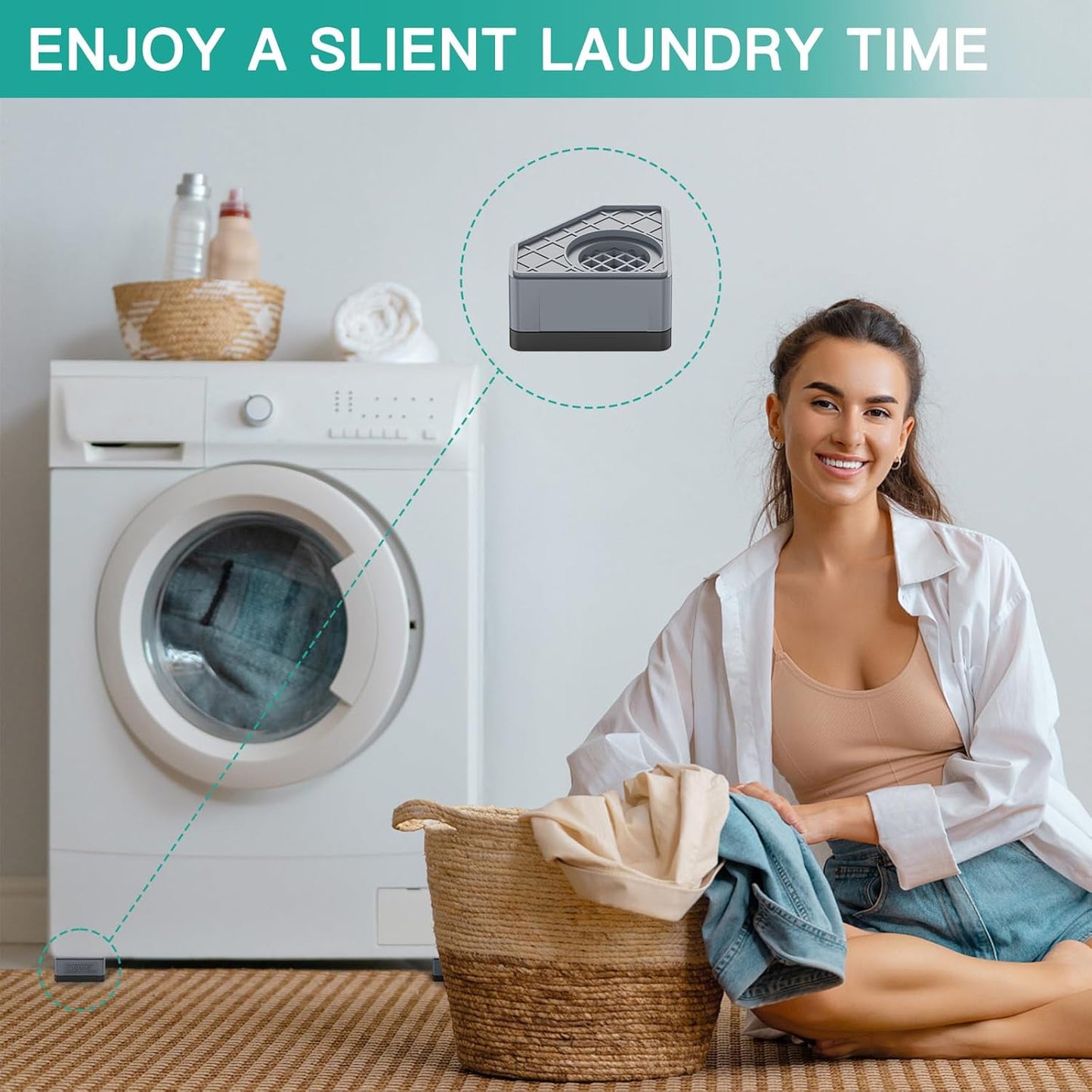 SEISSO Anti Vibration Pads, Noise Cancelling Rubber Feet Mat for Washing Machine, Stabilizer Prevents Walking