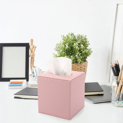 Sumnacon Tissue Box Cover Square Tissue Box Stylish PU Tissue Box Holder with Magnetic Bottom, Cube Leather Tissue Cover for Living Room Bathroom Table Desk Home Office Car, Pink