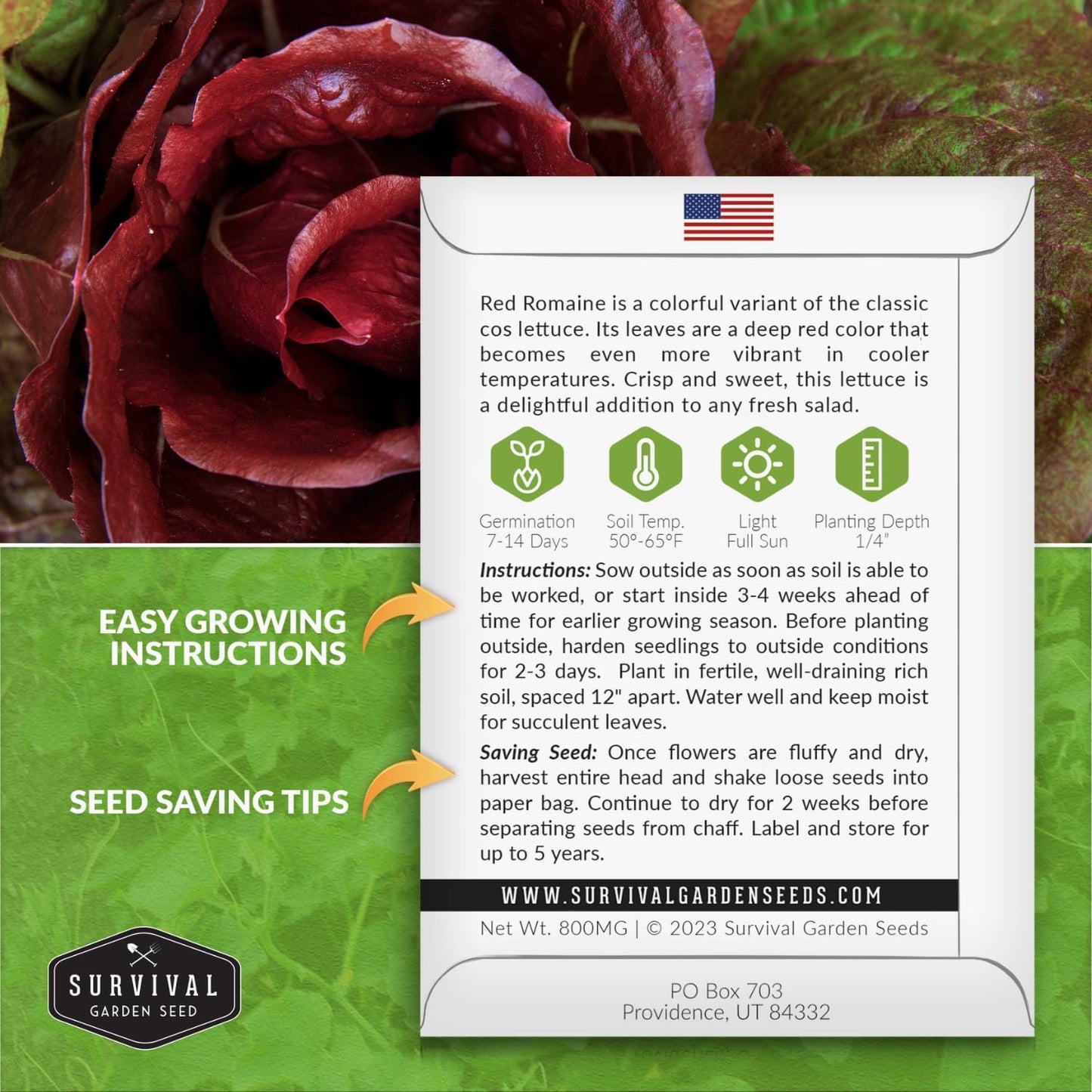 (5 Packs) Red Romaine Lettuce Seeds for Planting - Crisp Red Leaf Romaine Lettuce Seeds for Garden Growing, High Yield
