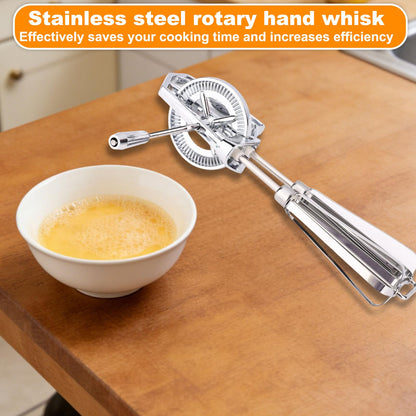Dual Rotary Hand Egg Beater, Stainless Steel Rotary Hand Whisk Non-Electric Kitchen Whisk Tool for Baking Cooking Cream & Batter