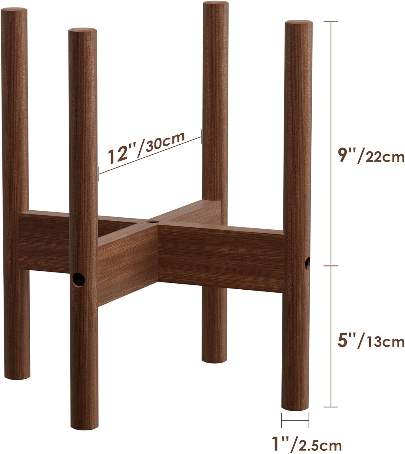 12 Inch ALIGADO Bamboo Plant Stand Indoor, for Up to Pots, Built to Fit Corners, Sturdy & Stable Design, Walnut Finish