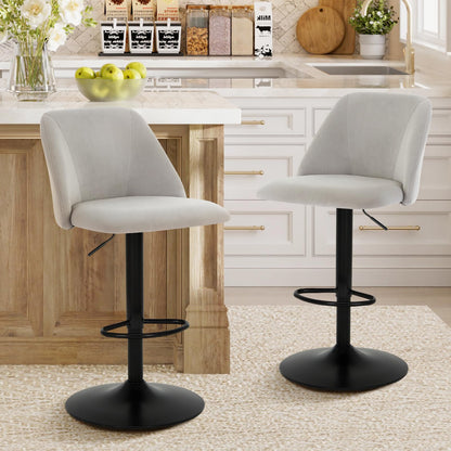 COLAMY Bar Stools Set of 4, Modern Swivel Bar Chairs, Adjustable Upholstered Barstools Counter Height with Full Backrest for Bar, Dining Room, Kitchen Island, Grey