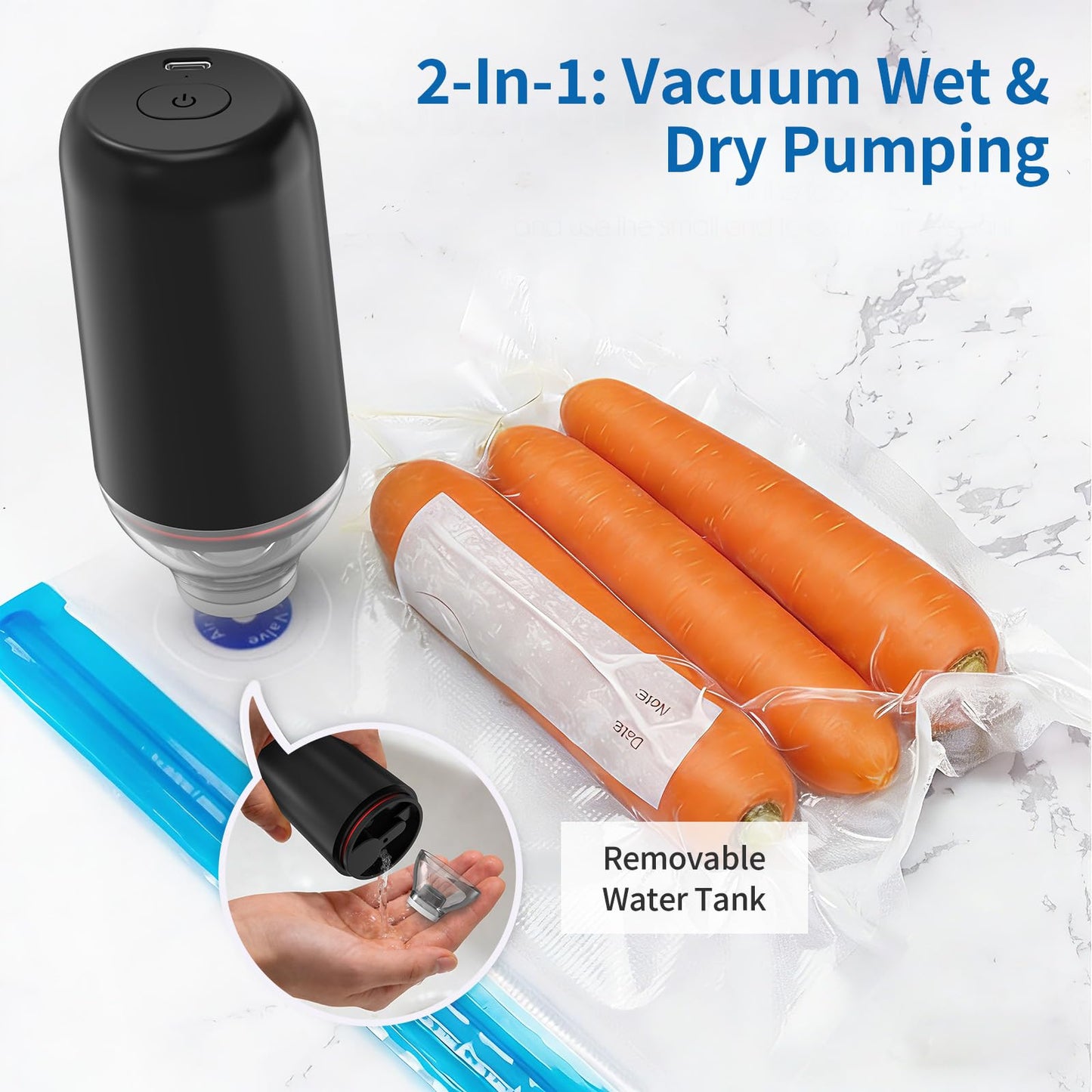 BAMCOO Handheld Vacuum Sealer, Sous Vide Vacuum Pump, Rechargeable Hand Held Vacuum Sealer for Food Storage, Camping, Sous Vide, Reusable Vacuum Bags Compatibility, Black(Pump Only)