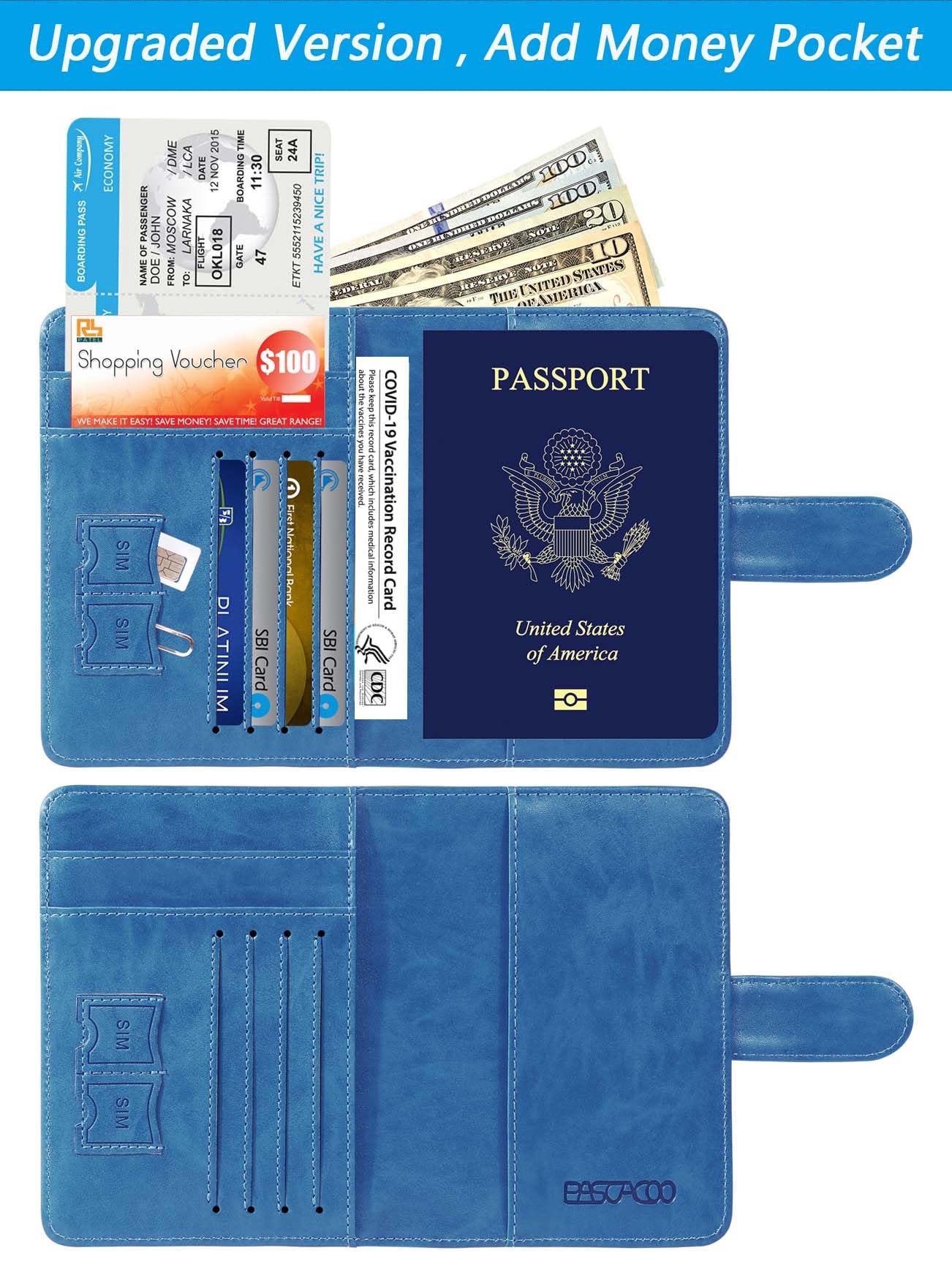 Passport Holder Cover Wallet RFID Blocking Leather Card Case Travel Accessories for Women Men (Blue)