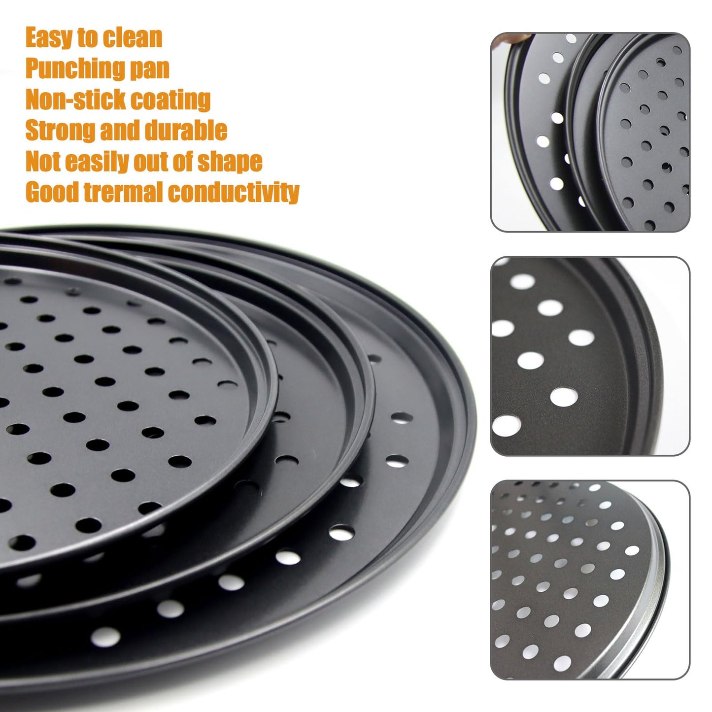 Handook Pizza Pan Set, Carbon Steel Pizza Pan with Holes, for Oven Baking Supplies & Home, Kitchen, Restaurant（9 Inch &10 Inch &12 Inch）