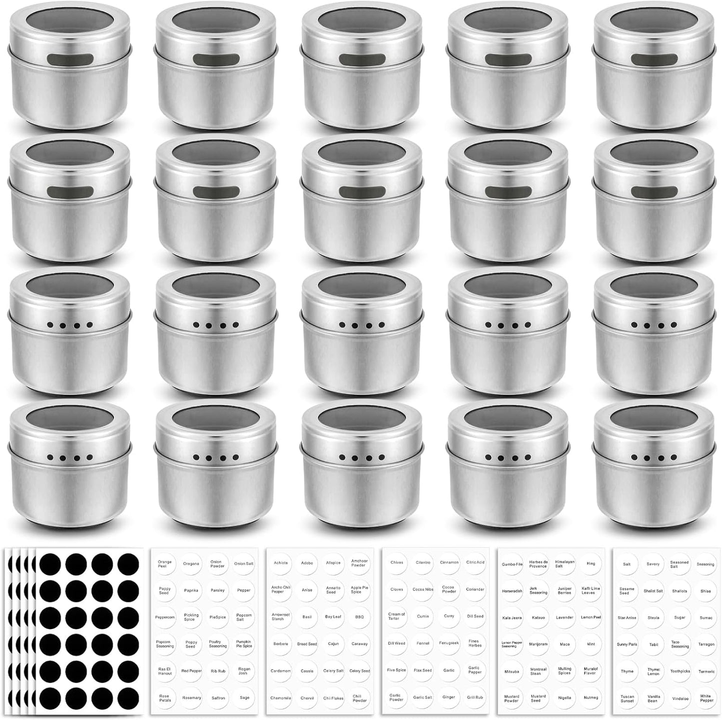 20 Pack 240 Set Bekith Magnetic Spice Jars, Magnetic Spice Containers for Refrigerator, Seasoning Tins with Clear Top