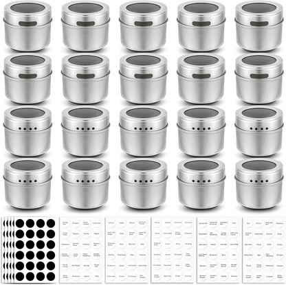 20 Pack 240 Set Bekith Magnetic Spice Jars, Magnetic Spice Containers for Refrigerator, Seasoning Tins with Clear Top