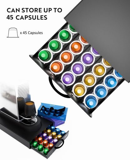 ROSSO CAFFÈ Coffee Capsule Drawer Organizer Compatible with Nespresso Original Machines, Holds 45 Capsules, Space-Saving Countertop Storage, Sleek Design