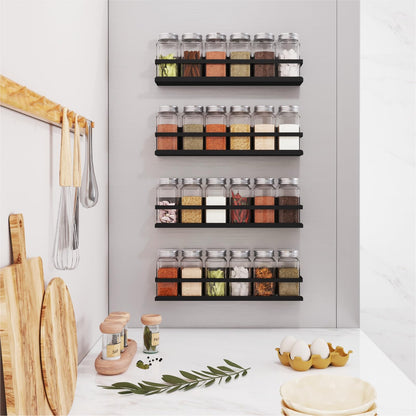 Roysili Magnetic Spice Rack with Jars Magnetic Spice Rack for Refrigerator 24 Spice Jars with Label Magnetic Shelves for Fridge 4 Pack Black
