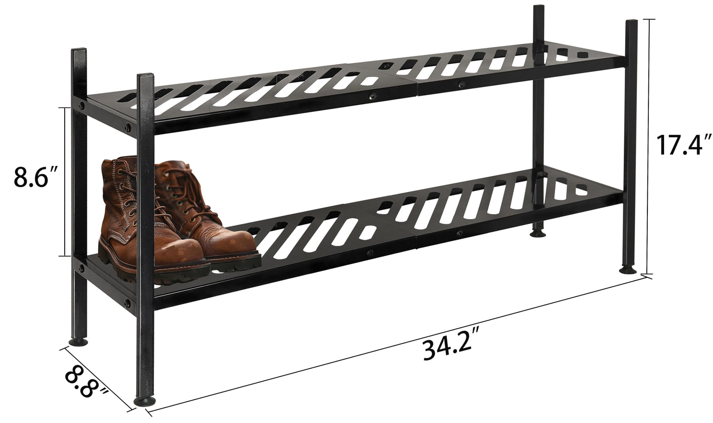 Nijoam Shoe Rack - Metal Shoe Organizer 2 Tier Shoes Shelf Storage, 35 Inches Stackable Long Show Stand Holder for Closet, Entryway, Garage, Floor, Door Entrance, Black