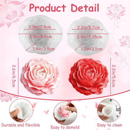 ZWLIYCHN Peony Candle Mold 2Pcs 3D Peony Flower Silicone Molds Floral Silicone Mold Peony Fondant Cake Decoration Mold for Cupcake Jelly Chocolate Candy Soap Ice Cube Epoxy Casting Resin Craft Mould