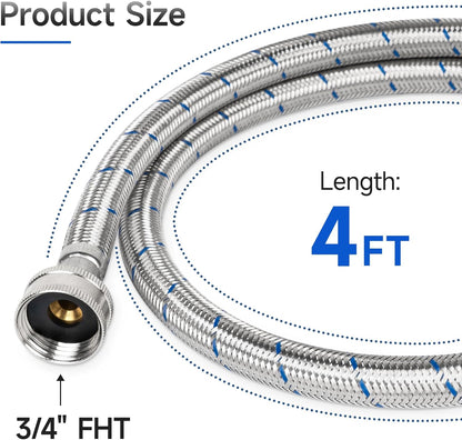 JUWO 4 FT Washing Machine Hoses, 3/4" FHT Stainless Steel Washer Hoses for Short-Distance Water Supply, Red & Blue