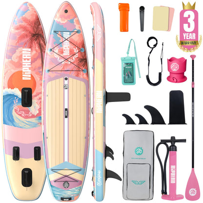 Niphean (Extra Large) Inflatable Paddle Board, SUP for 2+1 People/Family 500lbs Capacity Stand Up Paddle Board with SUP Accessories, StabilTrac Fin Non-Slip Paddleboard for Adults-Cheery