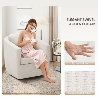 COLAMY 360° Swivel Accent Chair Set of 2 No-Sag Foam & Sturdy Metal Base, Fully Assembled Living Room Armchair with Pillow, Swivel Accent Single Sofa for Bedroom Living Room, Reading Room, Beige