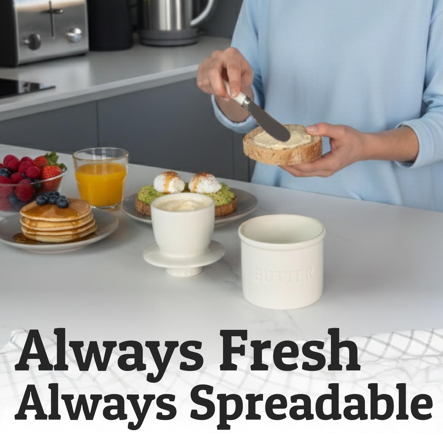 Priority Chef Butter Crock with Lid with Water Line, Ceramic French Butter Dish to Leave On Counter, White