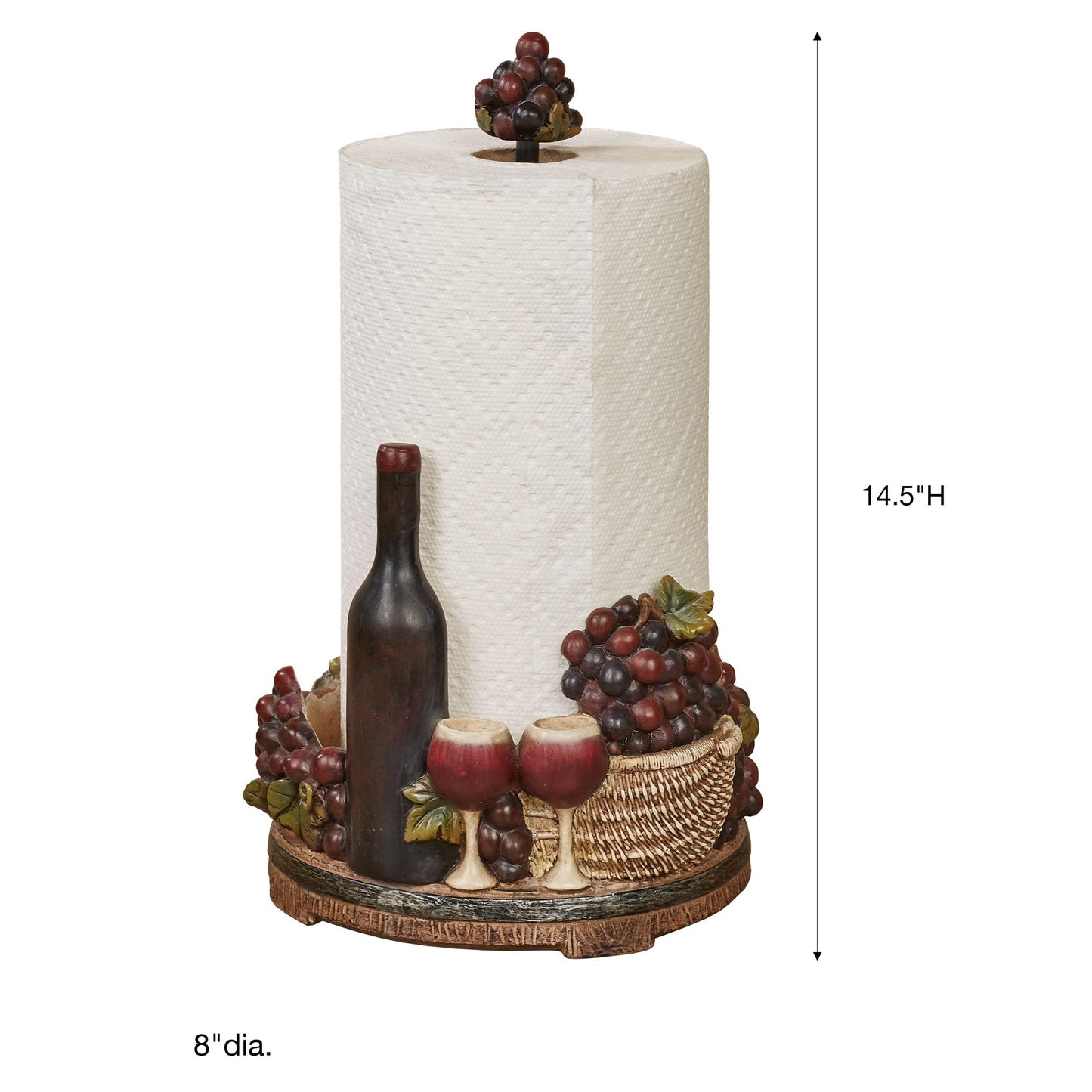 Touch of Class Wine Picnic Paper Towel Holder - Resin - Purple, Green, Brown - Tuscan Style Decor - Grape Design - Themed Paper Towels Holders for Kitchen - Painted by Hand