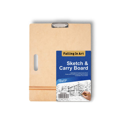 Falling in Art 13x17 Professional Sketch Board, Drawing Tote Board for Artists with Sturdy Clip and Rubber Bands, Portable Art Clipboard for Classroom and Studio Drawing