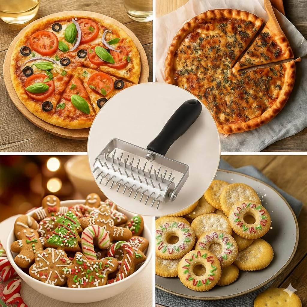 EVEDMOT Pizza Dough Docker Roller Stainless Steel, Pin Puncher Dough Hole Maker, Docking Tool for Pizza Pie Cookie Pastry Bread