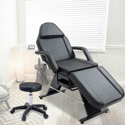 Geelife Massage Salon Tattoo Chair with Hydraulic Stool, Multi-Purpose 3-Section Facial Bed Table, Adjustable Beauty Barber Spa Equipment, Black