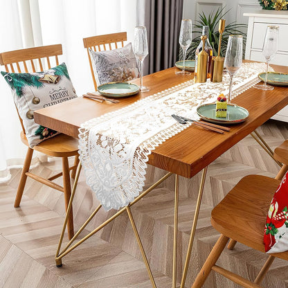 13x59 Inch Lace Table Runner White Table Runners Farmhouse Boho Table Runner Coffee Table Runners Cotton Woven Table