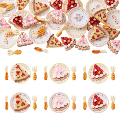 FASHEWELRY 42Pcs Cake Tableware Dollhouse Miniature Accessories Kitchen Tableware Display Ornament Resin Imitation Food Dessert Plate Fork Knife Cabochons for Garden Home Party Landscape Decoration