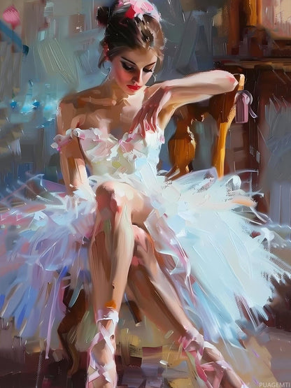 PUAGEMTI Diamond Painting Kits for Adults The Ballerina in The Chair Ballet 5D DIY Diamond Art Kits Full Drill Diamond for Gift Wall Decor and Relaxation Gem Arts 12x16 inch