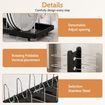 CEHNCEH Foldable Pots and Pans Organizer Under Cabinet 28.5" L x 9.1" W x 9.9" H Expanded, Folds Flat Adjustable 8-Tier Stainless Steel Dividers Kitchen Cabinet Cookware Baking Frying Rack (Black)