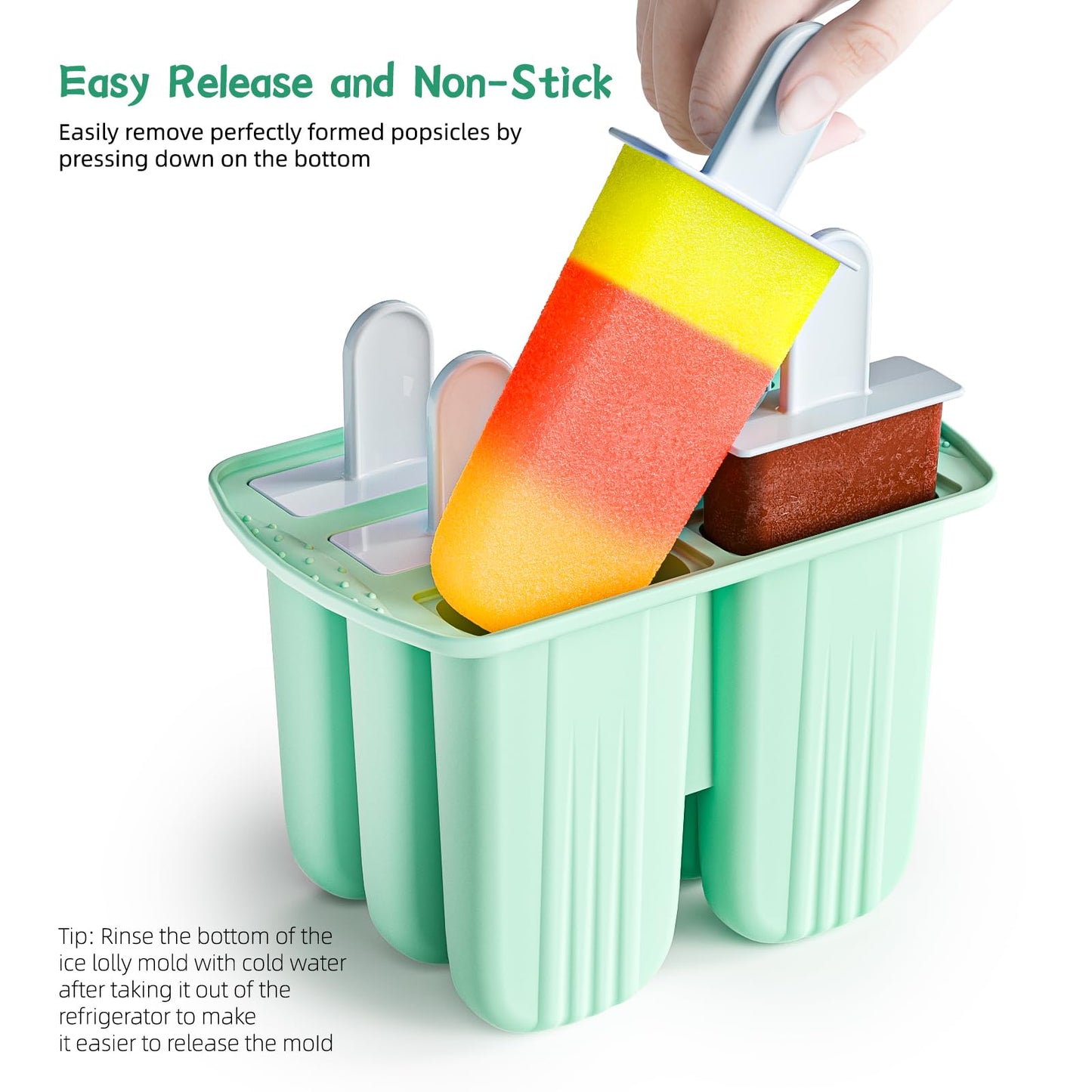 Bongpuda 6 Pieces Silicone Popsicle Molds,Easy-Release BPA-Free,Ice Pop Mold Ice Cream Molds For Kids,With 6 PCS Plastic Stick+Cleaning Brush (Mint Green)