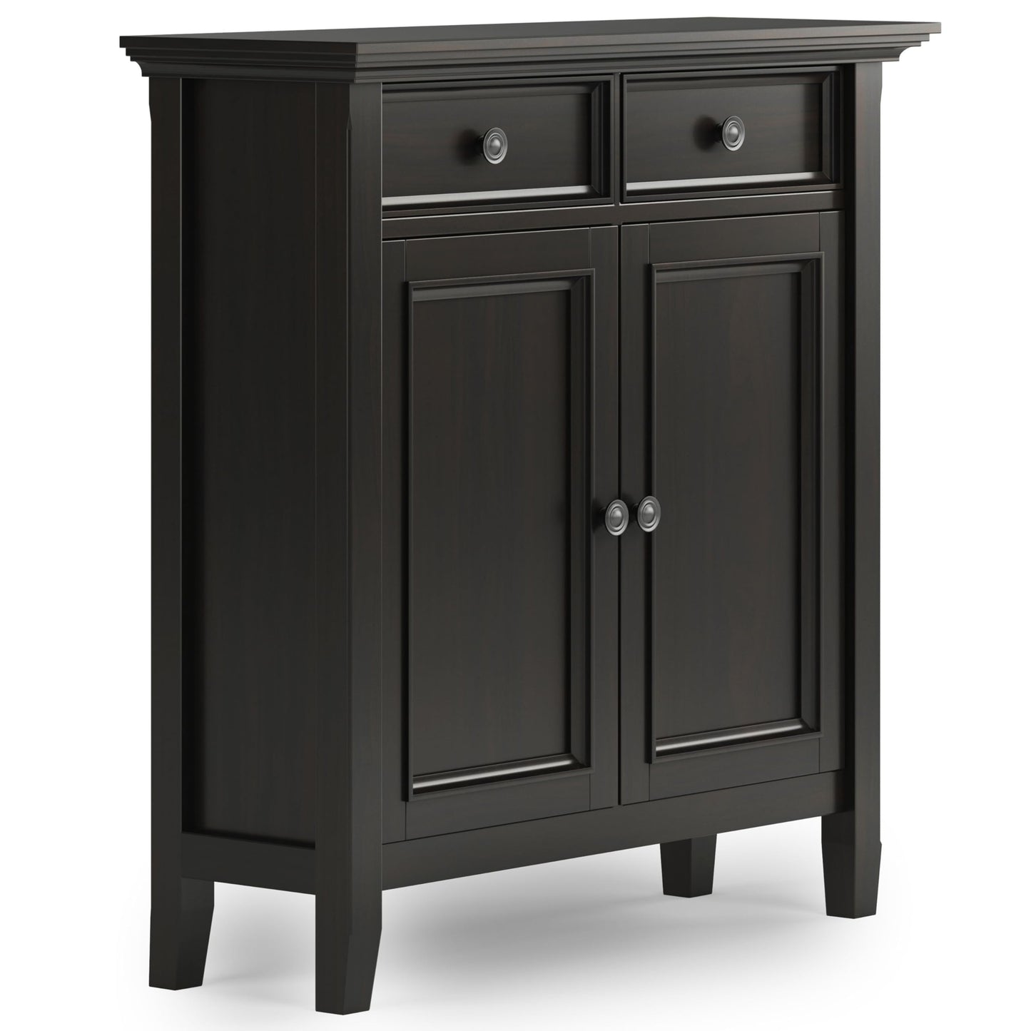 SIMPLIHOME Amherst 36-inch Wide Transitional-Style Storage Cabinet in Hickory Brown with Drawers and Adjustable Shelves for Entryway or Living Room