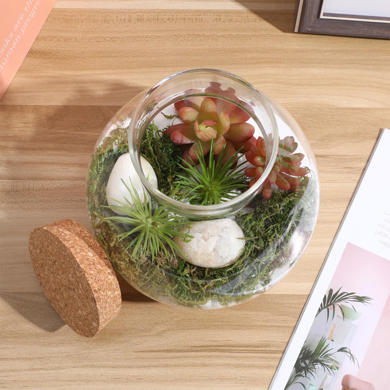 Glass Terrarium Bottle with Cork Lid, Round Jar for Micro Landscape DIY Plant Terrarium Moss Crafts Home Decor Kitchen Storage Container, 5.90X6.29X5.90 Inch
